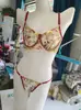Conjunto Sexy de Ropa Interior de Dos Piezas con Sujetador de Aro de Una Sola Capa y Tanga con Estampado Floral Pequeño Venta Directa de Fábrica Suministro de Exportación