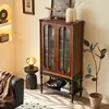 Gabinete Lateral de Madera Maciza Estilo Francés de Mediados de Siglo Estilo Retro Sala de Estar Hogar Almacenamiento Integrado Gabinete de Cristal Begonia Puerta de Exhibición Gabinete de Vino