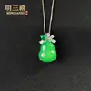 Pingente de Cabacinha de Ágata Jade, Pingente de Corrente para Clavícula Verde Brilhante Tipo Gelo, Úmido e Lustroso, Estilo Luxuoso Rosa Exquisito