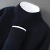 Suéter Masculino 100% Lã Pura Gola Alta Meia Cor Sólida Pulôver Casual Suéter de Caxemira Malha Solta Camada de Base