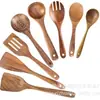 Juego de Espátulas de Madera de Teca Maciza, Espátula Antiadherente para Cocinar para Uso Doméstico, Cucharones Grandes y Pequeños para Sopa, Espátula Pequeña de Madera para Arroz, Madera Natural