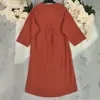 Vestido de Algodón y Lino para Mujer, Estilo Casual Holgado de Otoño con Cuello Solapa, Mangas Cortas, Delantero Corto y Trasero Largo, Ropa Femenina Transfronteriza, Artículo Popular de una Pieza para Dropshipping