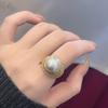 Anillo Abierto de Cobre Chapado en Oro con Incrustaciones de Diamantes y Perlas Europeo y Americano Medieval Anillo Femenino Elegante Simple Joyería de Mano de Alta Gama