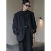 Lu Fu Outono Novo Moda Parisiense Rua Trabalho Silhueta Ombro Largo Terno Preto Jaqueta Casual Solta para Mulheres