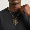 Moda de nicho retro transfronteriza europea y americana, collar de acero inoxidable con colgante de cabeza de lobo incrustado de diamantes, personalidad punk hip hop