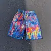 Pantalones cortos deportivos para hombre con salpicaduras de tinta estilo pintura al óleo, estilo fino de verano, pantalones cortos casuales de longitud media de alta calle americana de moda, pantalones cortos de playa holgados
