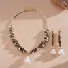 Collar de Perlas con Hojas y Espigas de Trigo Incrustadas de Diamantes Vintage Europeo y Americano, Estilo de Nicho, Artesanía Exquisita, Cadena para Clavícula, Accesorio de Estilo Medieval de Corte