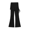 Pantalones de cintura alta, con pliegues laterales, cordón, efecto dos piezas, ligeramente acampanados para verano, ajustados, fluidos, para yoga, de largo completo