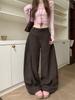 Foto Real de Jeans Workwear Retrô Americano Cor de Café para Mulheres, Novo Estilo Outono 2026, Calça Solta de Perna Larga Comprimento Total