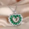 Colar SHENI Transfronteiriço AliExpress Gotas d'Água Esmeralda Zircônio Microincrustado Diamante Branco Coração de Amor Vazado