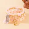 Bestseller transfronterizo: Pulsera de brazalete con colgante rectangular hueco estilo bohemio, pulsera de cuentas con cordón elástico multicapa