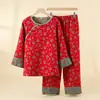 Distribuido y enviado en nombre de otros: Ropa de estar para mujer de crepé de algodón puro para primavera y otoño, con cuello camisero, manga larga, pantalón largo, holgada y cómoda, pijama para casa