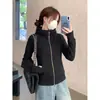 Sudadera con capucha negra para mujer 2026 nuevo otoño corte ajustado estilo coreano con capucha manga larga casual top cárdigan