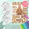 Nuevos pósteres para colorear transfronterizos de 10 piezas/paquete, divertidos pósteres para colorear con temática de repostería, dibujos a mano tipo graffiti, pinturas decorativas