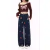 Diseño de Bordado de Cachorro Jeans de Pierna Ancha Primavera Nuevo de Cintura Alta Sueltos Adelgazantes Versátiles Pantalones Rectos