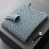 Suéter de lana nueva de otoño e invierno para hombre, suéter holgado de cuello redondo con jacquard de diamantes engrosados, camisa básica de punto informal de negocios