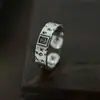 Anillo Abierto de Plata de Ley con Talla Original de Cincel Estilo Étnico Retro Ley del Anillo de la Mansión Tianshi Ziwei Tabu Cincabrio Taoísta