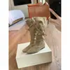 Primer Encuentro Temporada 4cm de altura interior que aumenta~doble uso estilo coreano de punta con hebilla botas plisadas de media pantorrilla para mujer, nuevo para otoño e invierno botas largas