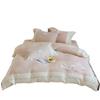 Juego de cama individual/doble de patchwork bordado de estilo caricatura fresco y sencillo, de algodón 100% de doble capa con hilo arrugado de tres/cuatro piezas, textil para el hogar con un lindo conejo
