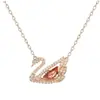 Versão de Luxo do Colar Cisne Degradê Azul, Vermelho, Rosa, Branco e Preto da Swarovski para Mulheres, Apresentando Corrente Dinâmica para Clavícula com Cristal Swarovski Element