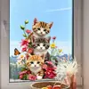 Acuarela Curativa Tres Gatitos Flores Mariposas Pegatinas de Vidrio Estático para Decoración de Sala de Estar Dormitorio Suelo Ventana Puerta Corredera