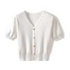 Shanli Dadi Estilo Chanel Decote V Manga Lanterna Cardigan Tricotado Feminino Manga Curta Verão Fino Elegante