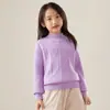Suéter de punto trenzado de lana de color liso con cuello medio alto para niños y niñas, nuevo para otoño e invierno, suéter base versátil para usar como capa exterior