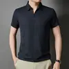 Camiseta Masculina de Manga Curta Cor Sólida Verão 2025 Seda Gelada Sem Costura Jovem e de Meia-Idade Gola Polo Manga Meia Manga Não Amassa