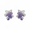 Brincos de Tarraxa Roxo Romântico da Idade Média Femininos Brincos Geométricos de Alta Qualidade 2025 Novos Brincos Elegantes com Flor Francesa para Mulheres