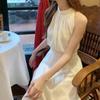 Vestido Sexy Blanco Halter para Mujer Verano Elegante Exquisito Lujo Fresco Elegante Falda sin Mangas con Textura de Alta Gama