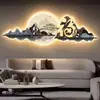 Pintura de Luz LED Cruzada Sala de Estar Fondo de Sofá Pared Decorativa Moderna Simple Alto Grado Respaldo Montaña Dorada Lujo Ligero Pintura Colgante
