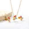 Conjunto Popular Transfronterizo de Collar y Aretes de Mariposa, Collar con Colgante de Mariposa Pequeña Dulce y Colorido, Conjunto de Joyería de Acero Inoxidable