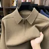 Venta al por mayor transfronteriza de suéteres gruesos de punto con cuello de solapa y media cremallera para hombres de mediana edad, nuevo jersey cálido de capa base para otoño e invierno
