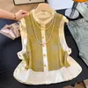 Garantia de Qualidade Seda Redutora de Idade Nova Estilo Chinês Nacional Flutuante Leve Brocado Retrô Camisola Colete Gilet Feminino Toque de Alto Padrão