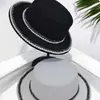 Sombrero de Lana de Ala Plana Estilo Socialité Francés con Perlas, Sombrero Elegante Europeo y Americano, Sombrero de Jazz para Fotografía de Viajes de Celebridades de Internet, Versátil 7 Autooperado