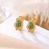 Um Veado Prata S925 Prata Esterlina Banhado a Ouro Jade Hetian Jaspe Retro Gourd Fulu Brincos Elegantes Brincos de Estilo Nacional Brincos