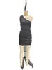 Vestido bodycon de una sola manga, color liso, fruncido en la cintura para ceñir, estilo europeo y americano, nuevo de verano 2026 para Amazon