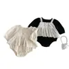 Conjunto de dos piezas de gasa de algodón Zoubu para bebé niña, estilo primavera/otoño, manga larga, estilo baby body de encaje.