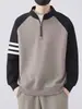 Nova Cor Bloco Manga Raglan Meio Zíper Pulôver Gola Alta Moletom para Homens e Mulheres Camisa Casual Elegante Manga Longa Tendência
