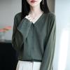 Cárdigan de Punto Fino de Lana de Color Sólido, Delgado, de Cuello en V, Manga Larga, para Aire Acondicionado, con Diseño de Botones Sencillos, Elegante y Rejuvenecedor para Mujer