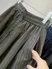 Calça Casual Listrada com Cordão Vintage para Mulheres, Novo Estilo de Verão, Calça Bermuda Cinco Pontos Soltinha Emagrecedora, Shorts de Perna Larga A12435
