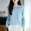 Top de punto de ganchillo resistente de lana finamente hilada para mujer, otoño e invierno, hombros descubiertos, holgado, calado, elegante, top base de suéter