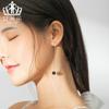 Europeu e Americano Venda Quente Moda Borla Ear Line s925 Sterling Silver Brincos Longos Platinado Simples Black Gem Brincos
