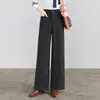 Pantalones rectos de lana de pierna ancha para mujer, nuevo modelo otoño e invierno 2026, grosor medio, tiro alto, holgados, adelgazantes, color liso, pantalones casuales sencillos