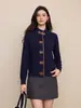 Shenzhen Nanyou colección nueva de alta gama 2026, patchwork de cuero resistente, 100% lana, cárdigan suéter de punto grueso, ropa para mujer