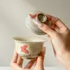 Tigela de Cerâmica com Tampa Glaceada de Caramelo e Borboleta Orquídea Pintada à Mão, Dinastias Tang e Song, Estilo Antigo, Conjunto de Chá Kung Fu, Tigela de Chá Doméstica com Borda de Flor
