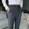 Pantalones Cropped para Hombre Naples, Marrones, Pierna Recta Ajustada, Caída Suave, Casual de Negocios, Cintura Alta, Corte Slim para Hombre