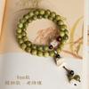 Pulsera de Sándalo Verde para Mujer Pulsera Literaria de Madera para Jugar Sándalo Verde Natural Cuentas de Buda Placa de Pulsera para Tocar Pulsera de Danza del León de Sándalo para Mujer