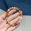 Pulseira de bambu com contas redondas de jade dourado de Xinjiang, pulseira de jade com abacus de cabaça, pulseira de ágata branca, fornecimento ao vivo, atacado