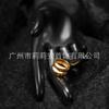 Anillo grande curvo brillante de doble capa de diseño europeo y americano de acero de titanio chapado en oro de 18K, anillo de estilo punk de personalidad R234193